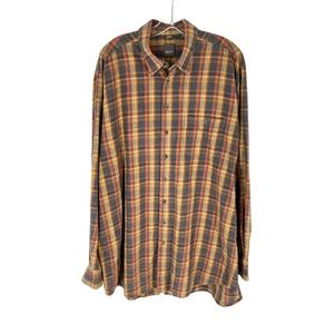 Haupt Germany Flannel Shirt Mens Size XLT Plaid Lightweight Golden Orange Gray